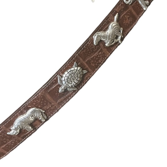 HONEST BY BRIGHTON Brown CROC EMBOSSED Leather Belt with Silver Animals size 28 main image 7